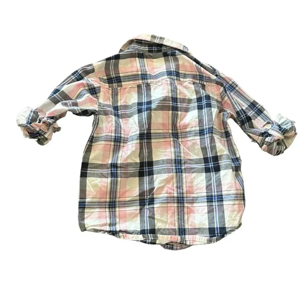 Gymboree boys size 3T pink and blue plaid button down down roll tab sleeve
